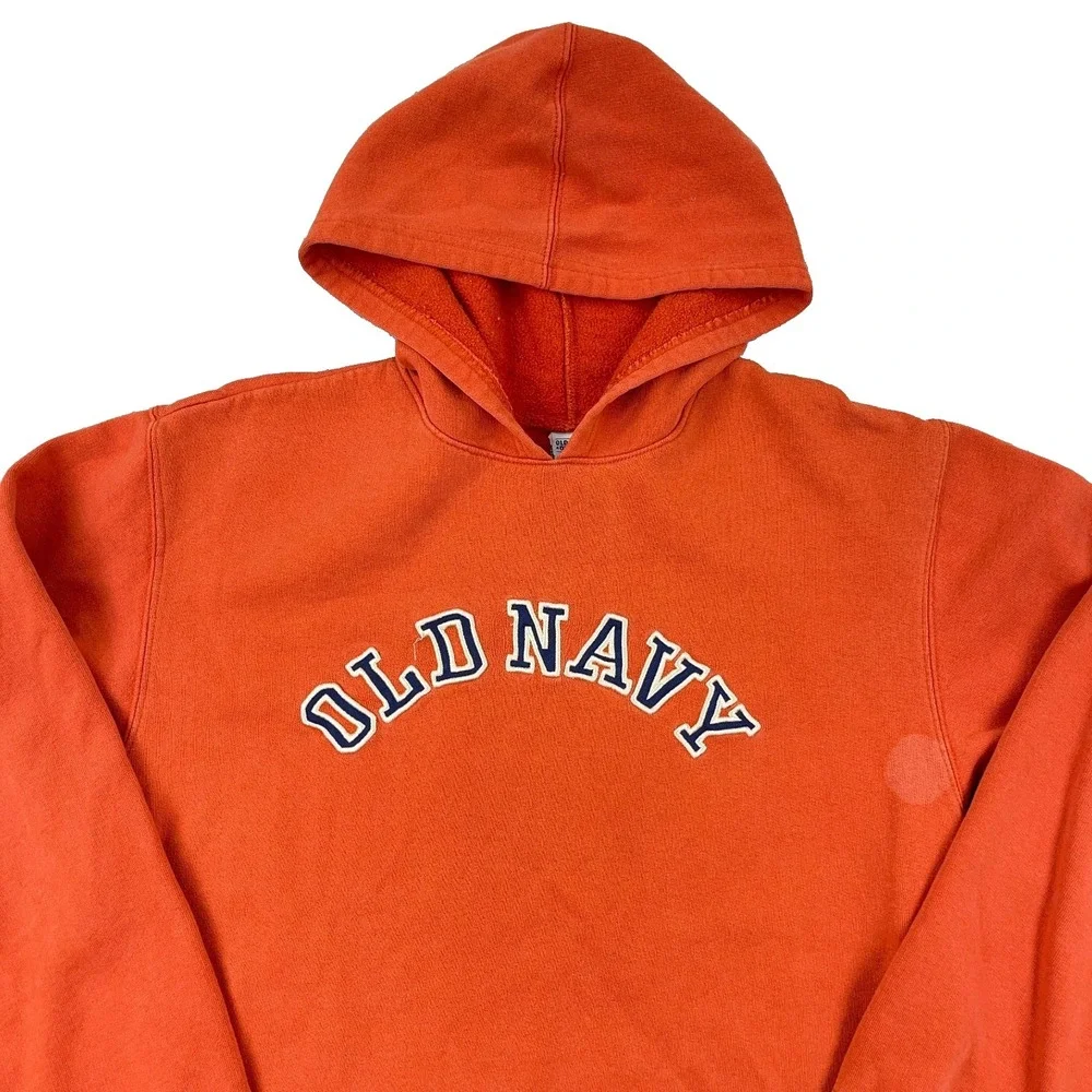 Vintage Y2K Old Navy Youth XL Orange Spellout Sweatshirt‎ Embroidered 2000s Boys